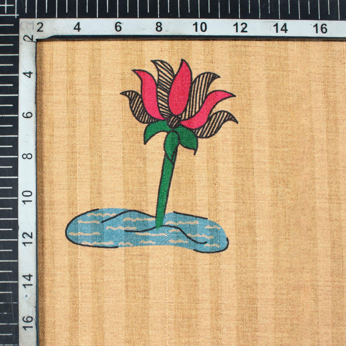 Sand Beige And Maya Blue Madhubani Pattern Digital Print Art Tussar Silk Fabric