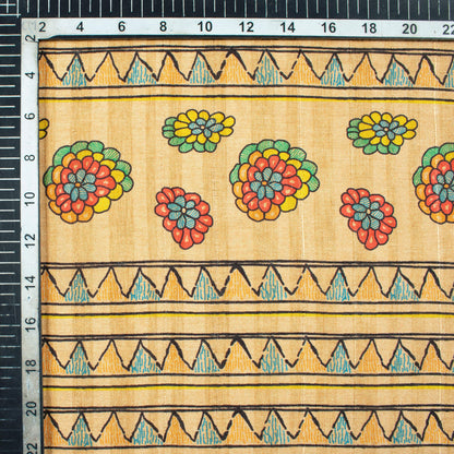 Sepia Beige And Red Madhuvanii Pattern Digital Print Art Tusser Silk Fabric