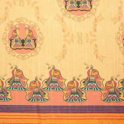 Beige And Brick Pink Madhuvanii Pattern Digital Print Art Tusser Silk Fabric