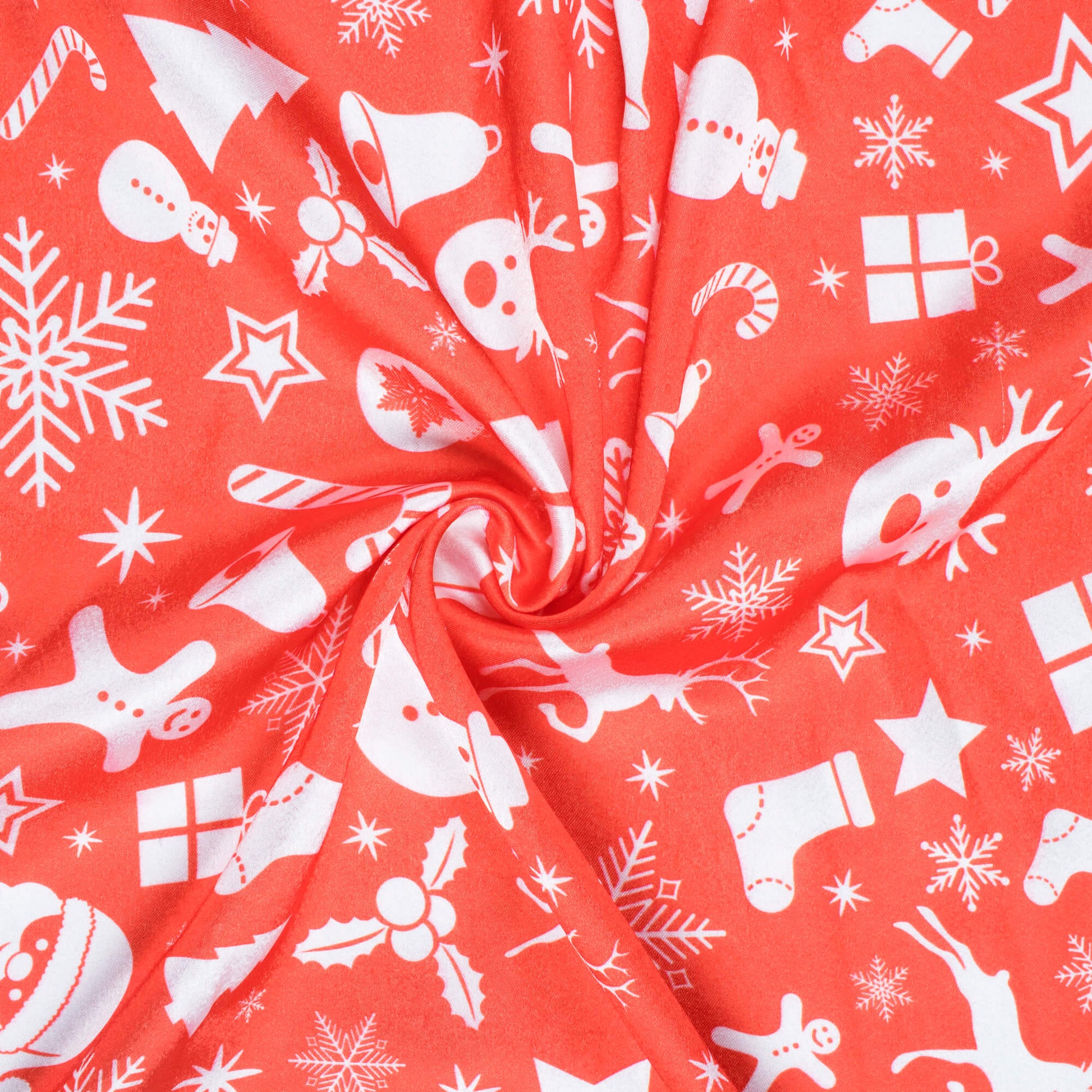 Red And White Christmas Pattern Digital Print Japan Satin Fabric - Fabcurate