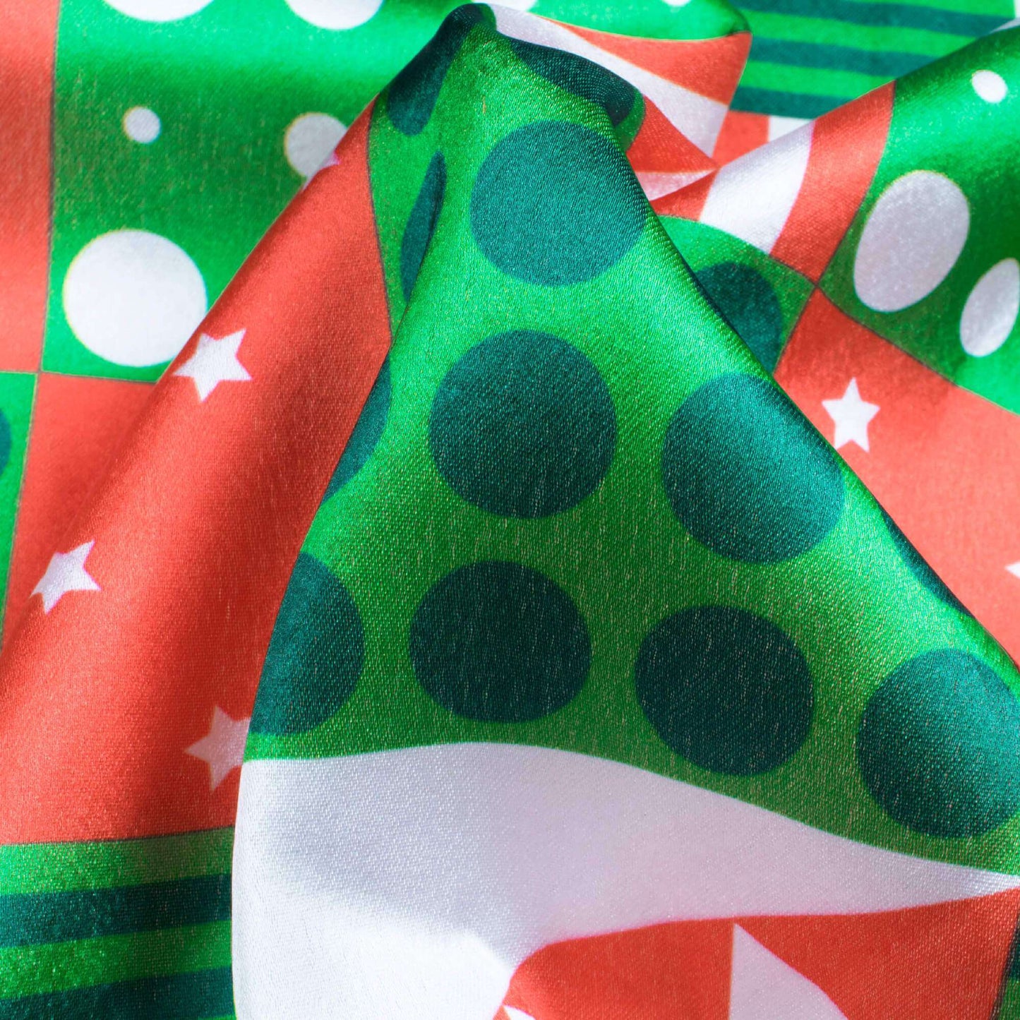Green And Red Christmas Pattern Digital Print Japan Satin Fabric - Fabcurate