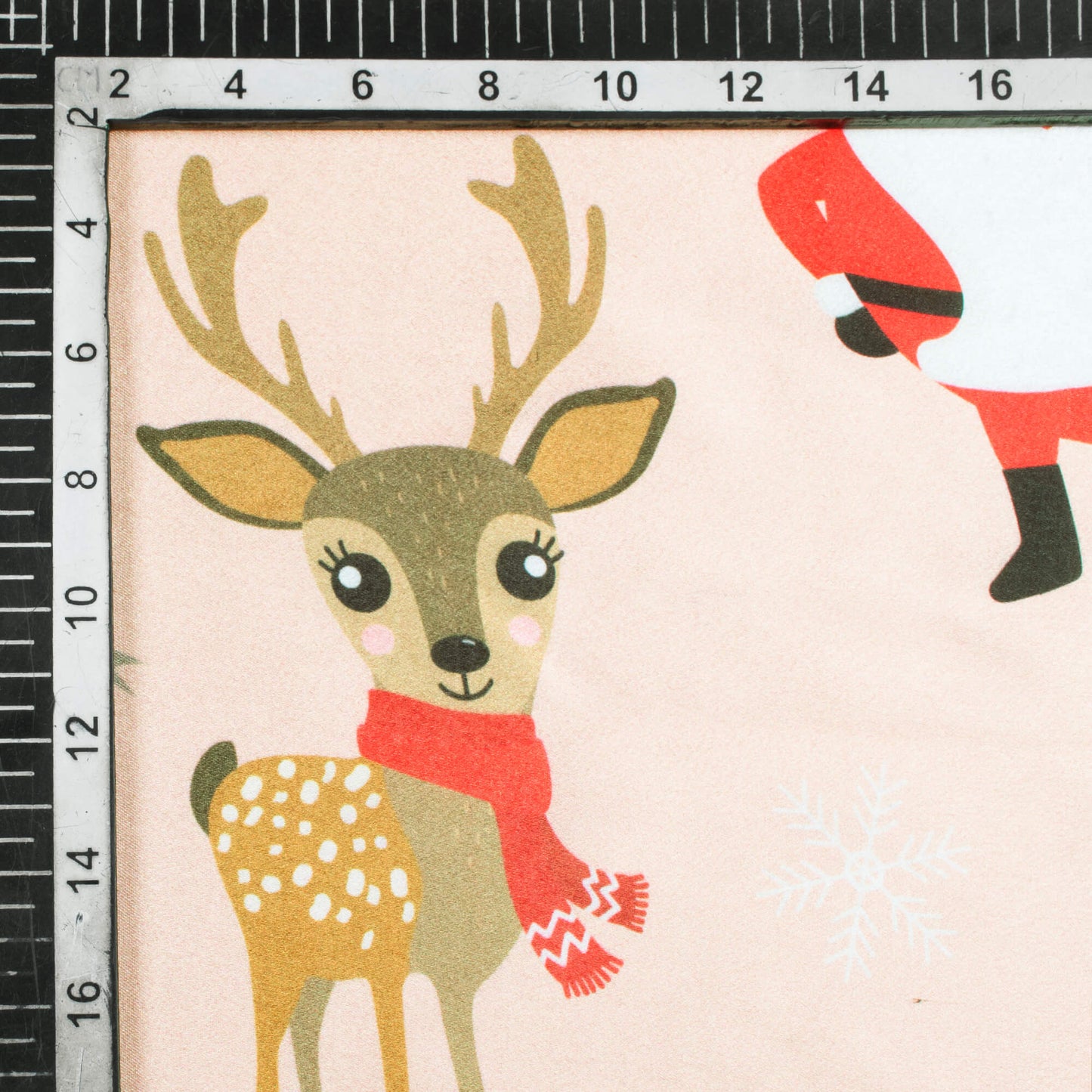 Peach And Brown Christmas Pattern Digital Print Japan Satin Fabric - Fabcurate