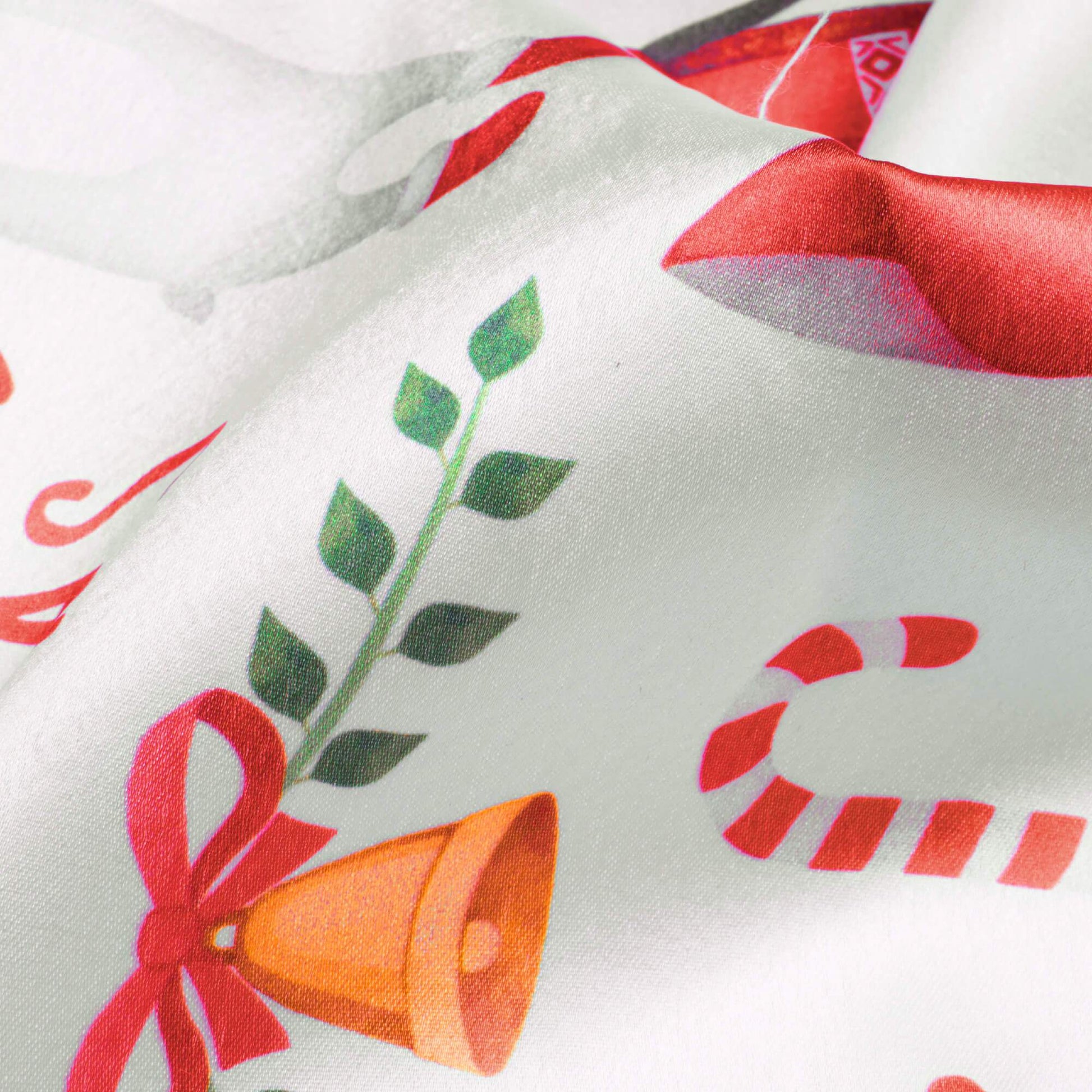 White And Red Christmas Pattern Digital Print Japan Satin Fabric - Fabcurate