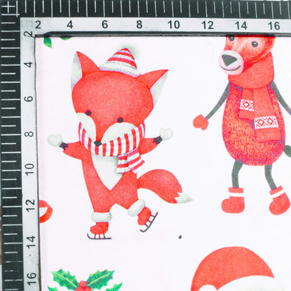 White And Red Christmas Pattern Digital Print Japan Satin Fabric - Fabcurate