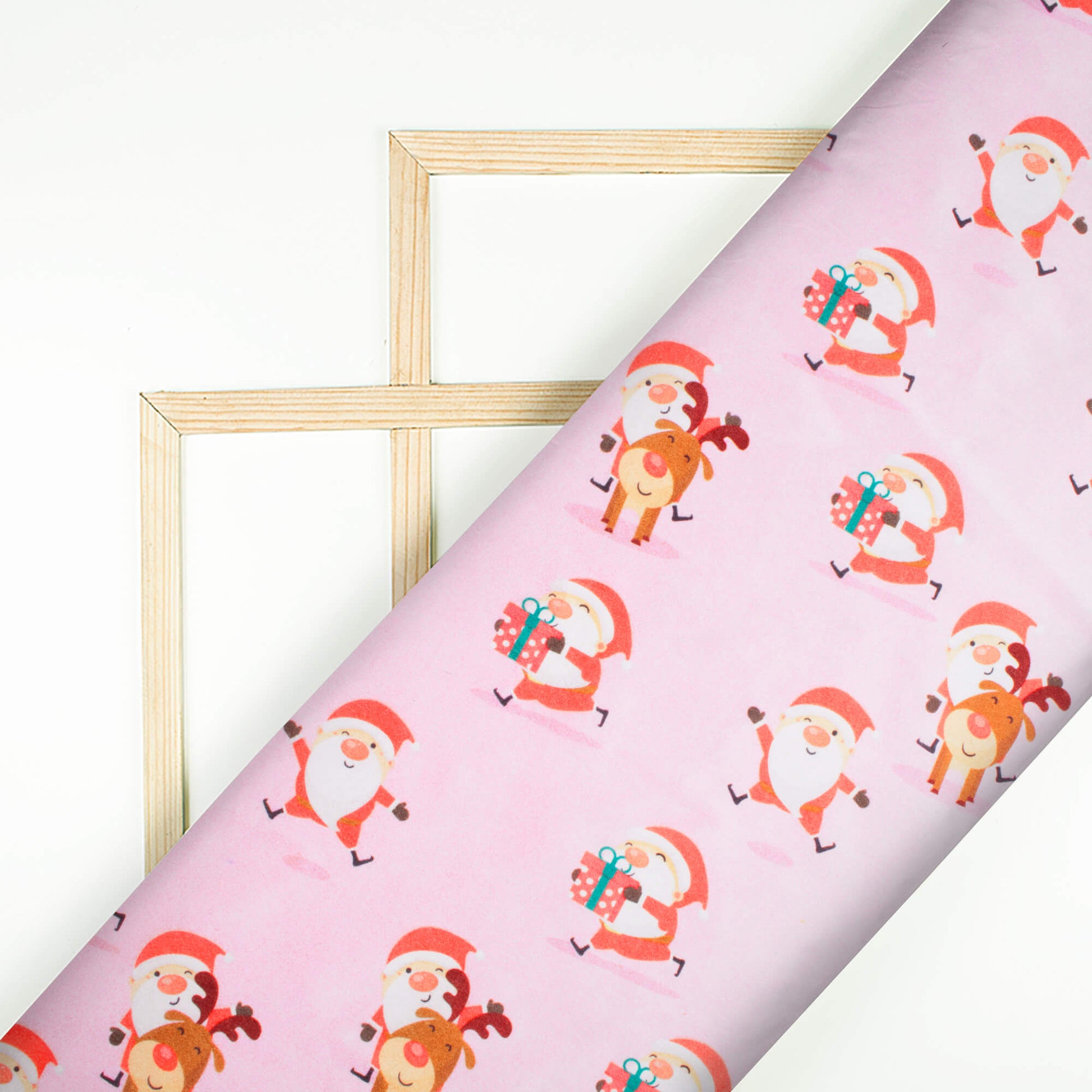 Pink And Red Christmas Pattern Digital Print Japan Satin Fabric - Fabcurate