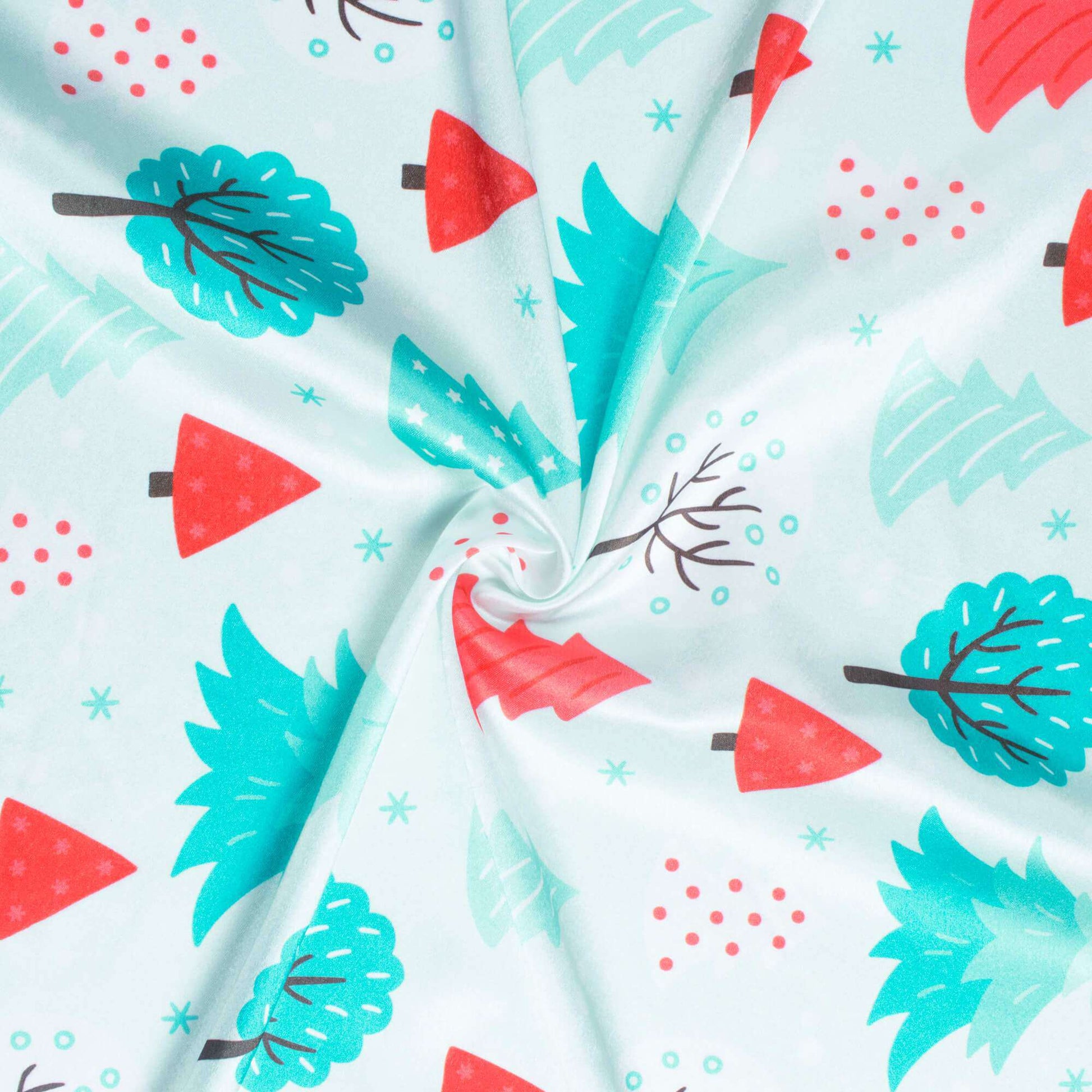 Celeste Blue And Turquoise Christmas Pattern Digital Print Japan Satin Fabric - Fabcurate
