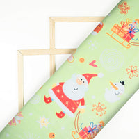 Mint Green And Red Christmas Pattern Digital Print Japan Satin Fabric - Fabcurate