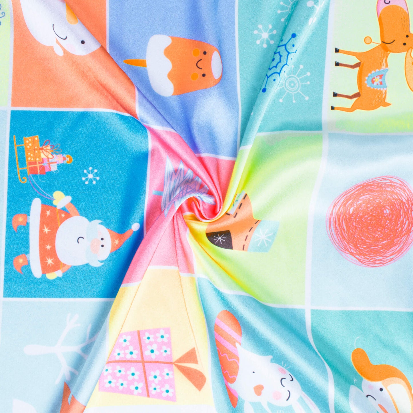 Multi-Color Christmas Pattern Digital Print Japan Satin Fabric - Fabcurate