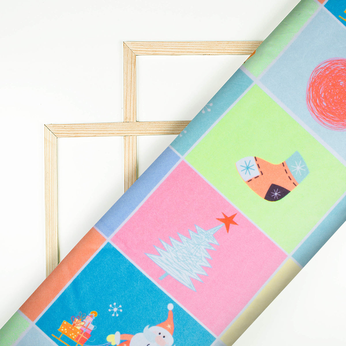 Multi-Color Christmas Pattern Digital Print Japan Satin Fabric - Fabcurate