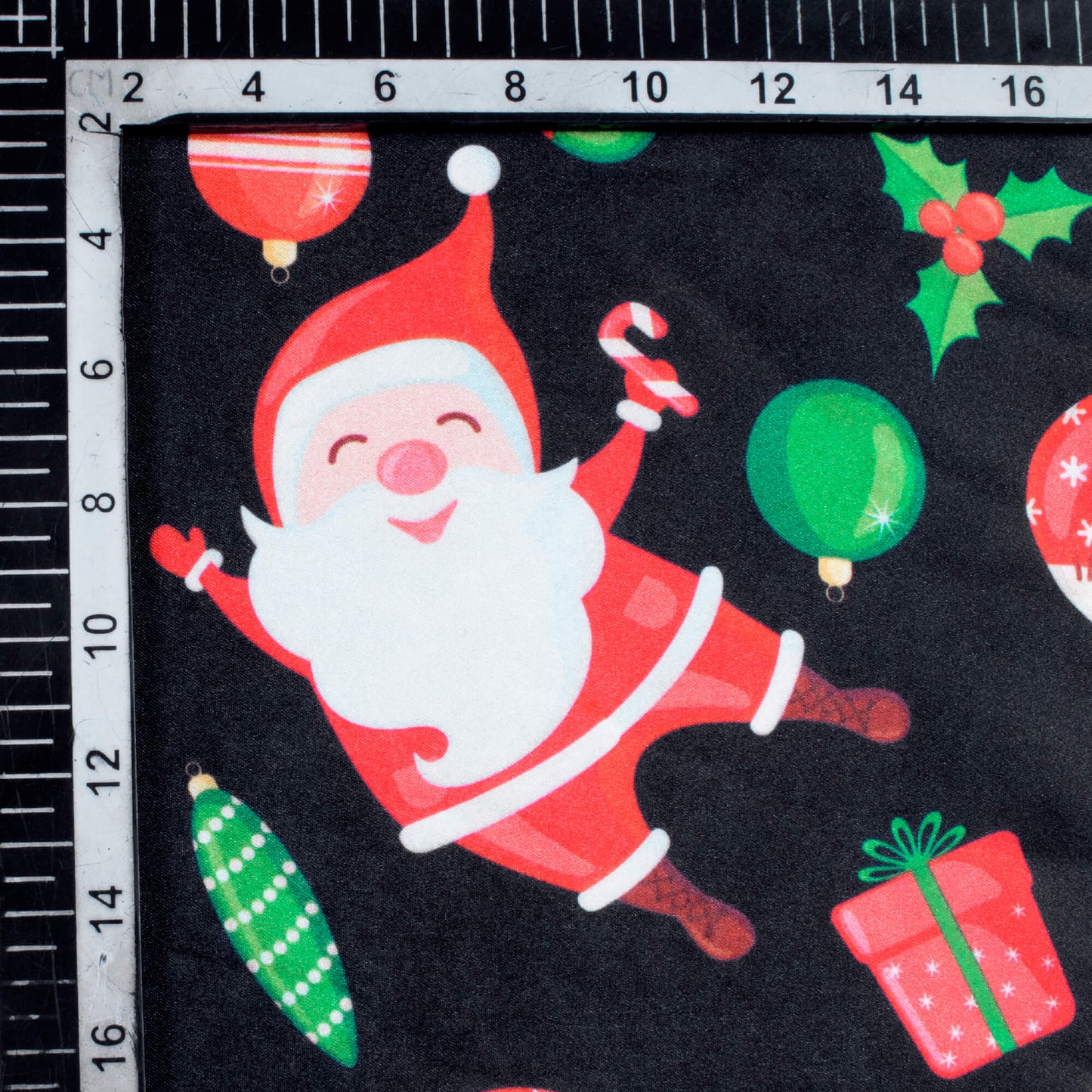 Black And Red Christmas Pattern Digital Print Japan Satin Fabric - Fabcurate