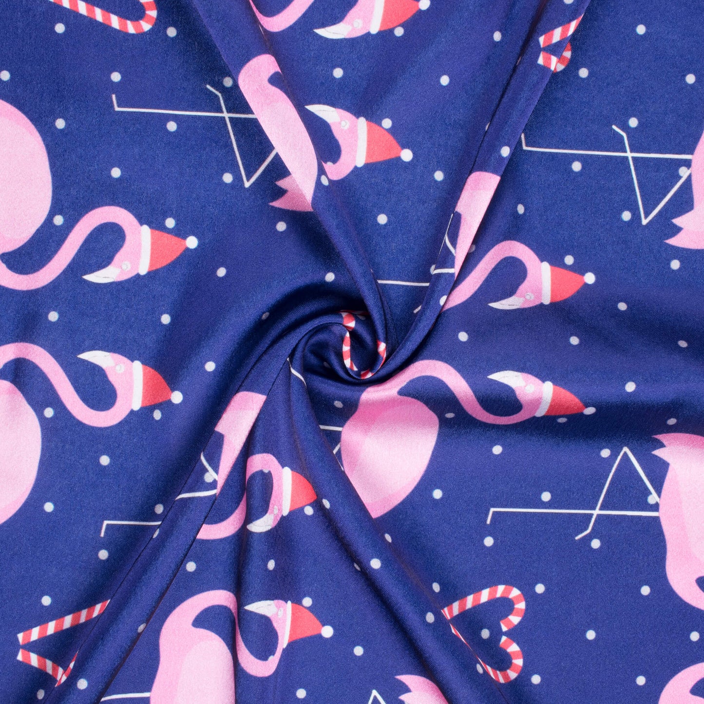 Royal Blue And Pink Christmas Pattern Digital Print Japan Satin Fabric - Fabcurate