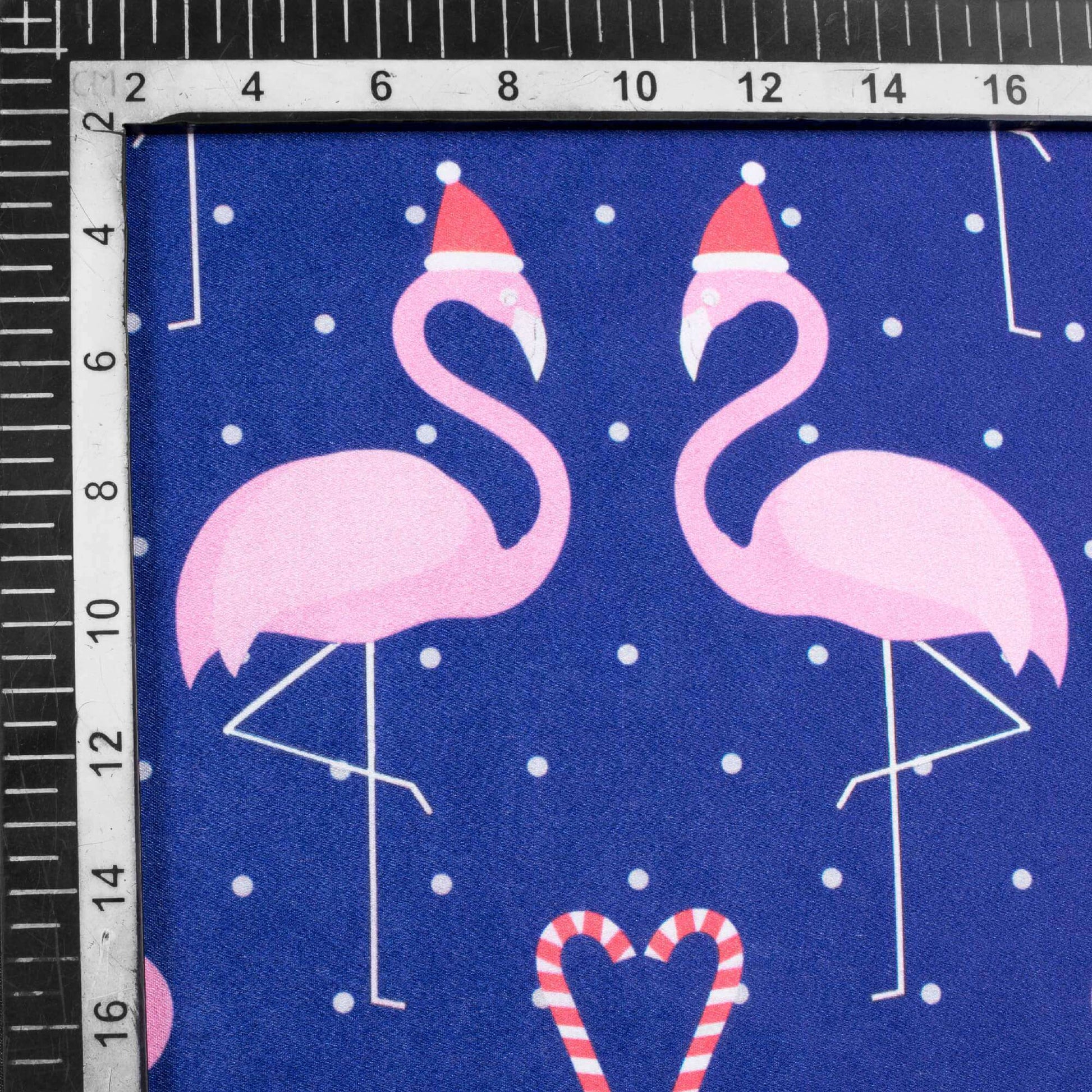 Royal Blue And Pink Christmas Pattern Digital Print Japan Satin Fabric - Fabcurate