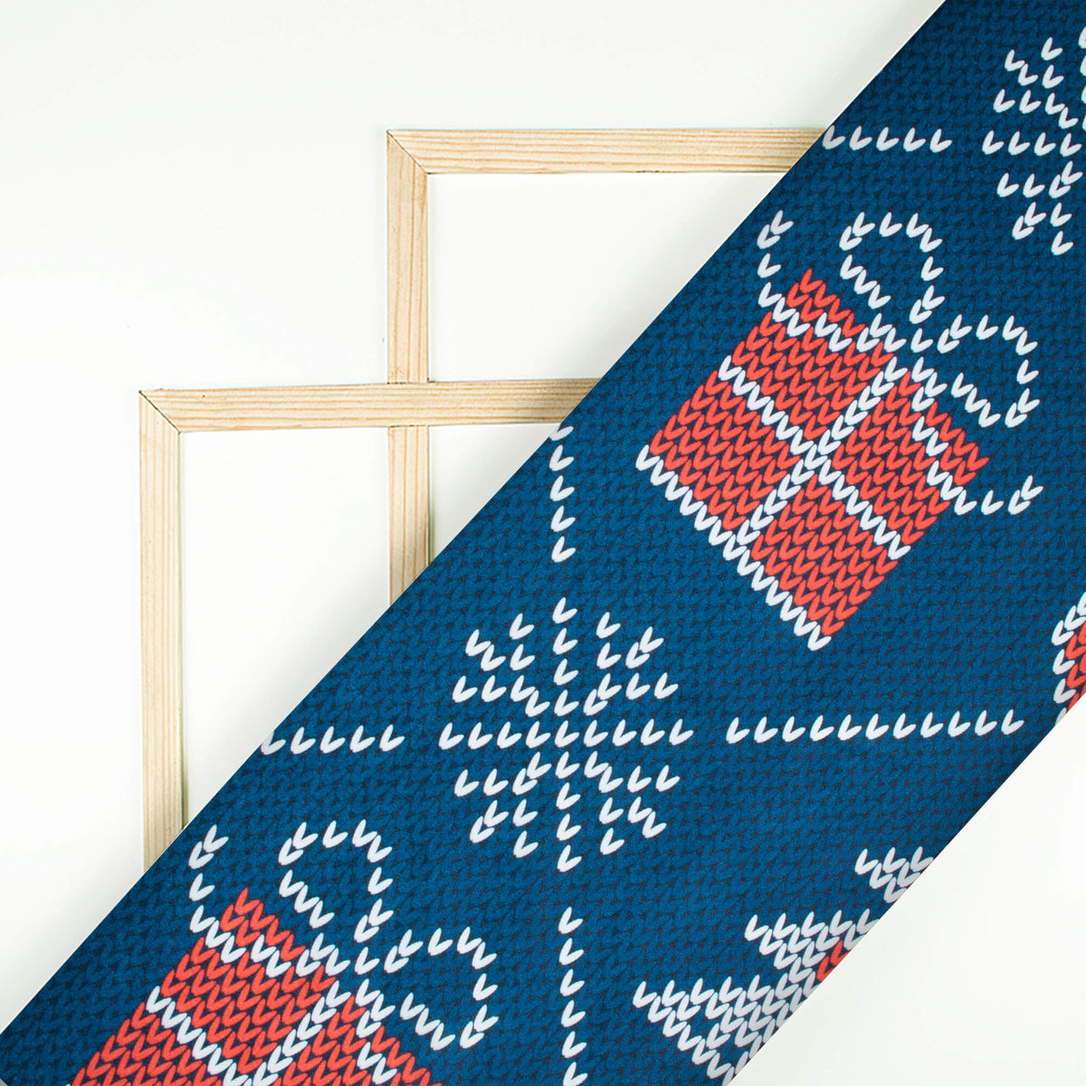 Navy Blue And Red Christmas Pattern Digital Print Japan Satin Fabric - Fabcurate