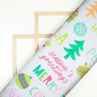 White And Fuchsia Christmas Pattern Digital Print Japan Satin Fabric - Fabcurate