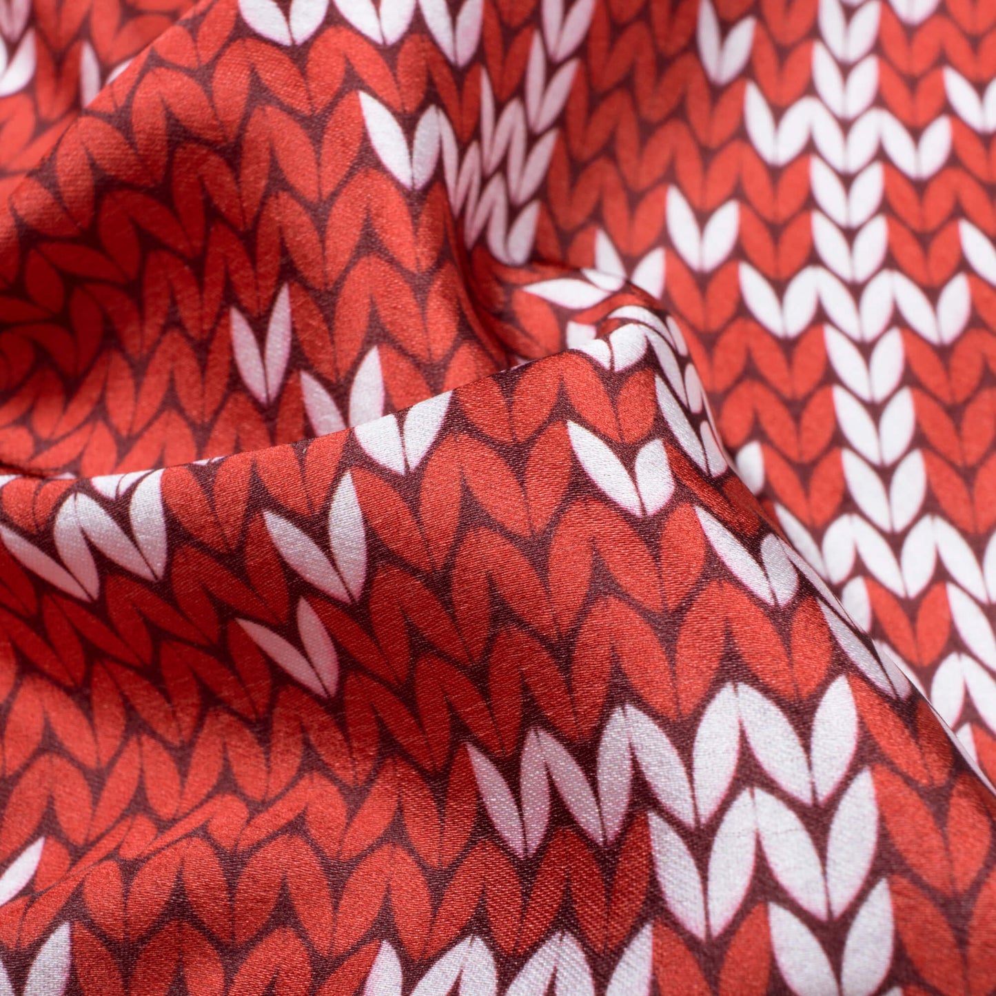 Red And Off White Christmas Pattern Digital Print Japan Satin Fabric - Fabcurate