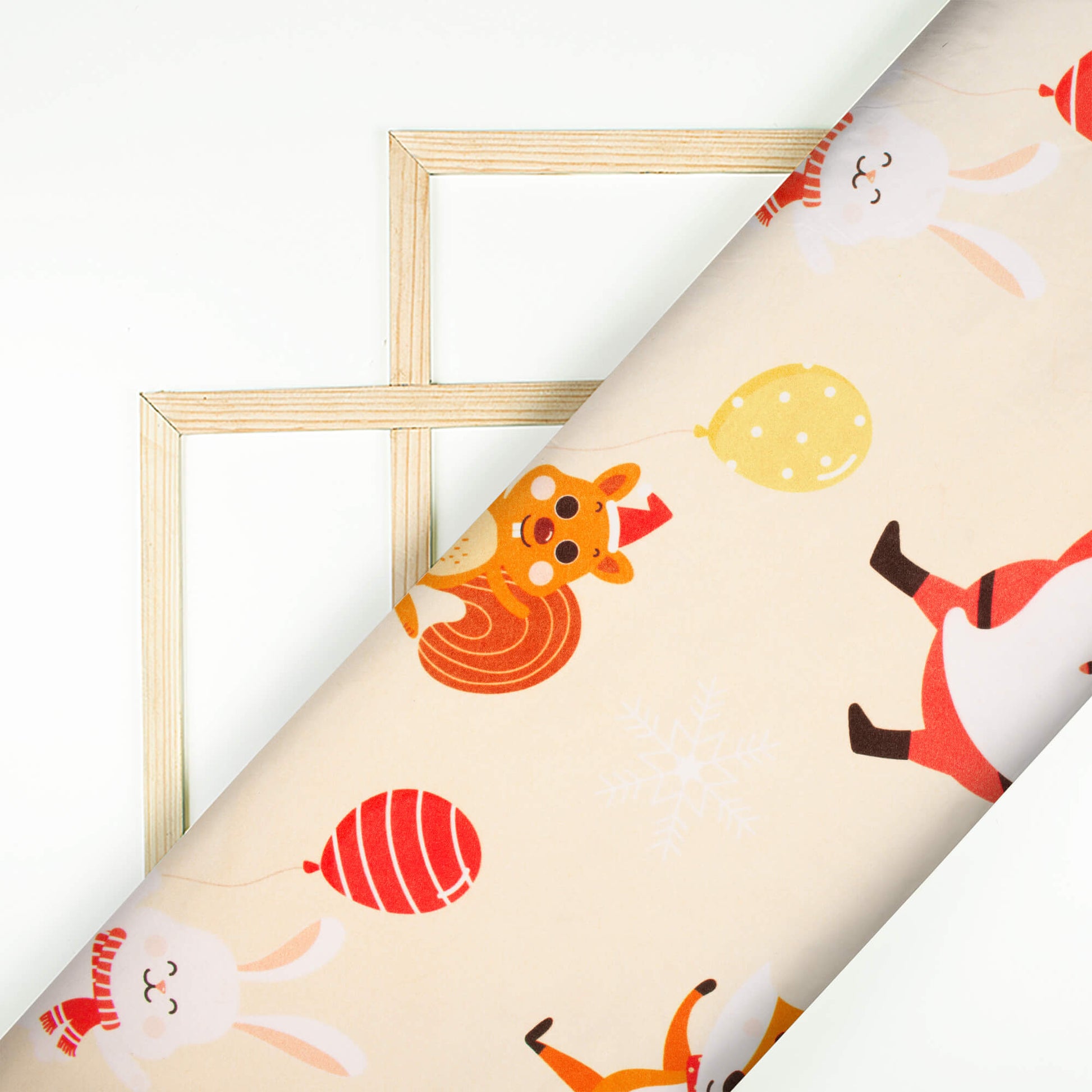 Beige And Tortilla Brown Christmas Pattern Digital Print Japan Satin Fabric - Fabcurate