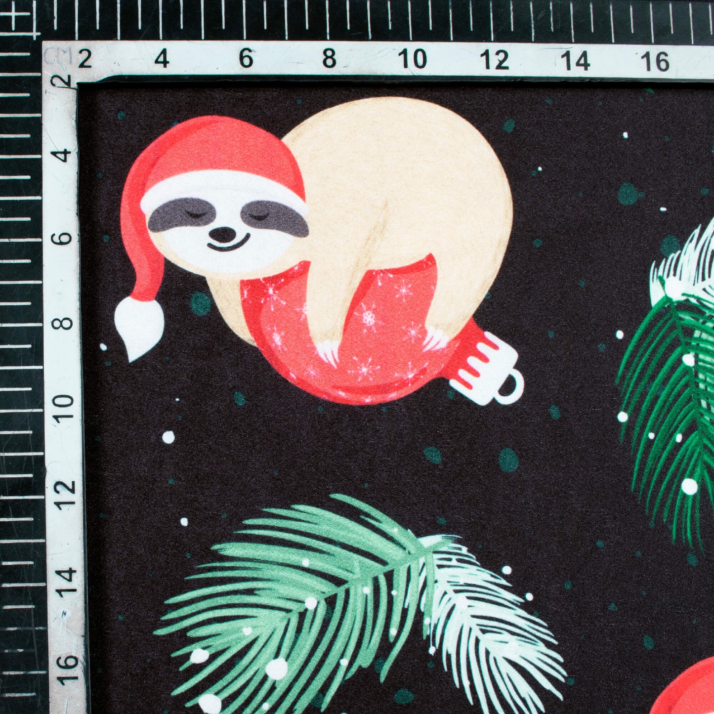 Black And Beige Christmas Pattern Digital Print Japan Satin Fabric - Fabcurate