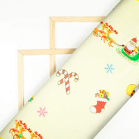 Cream And Red Christmas Pattern Digital Print Japan Satin Fabric - Fabcurate