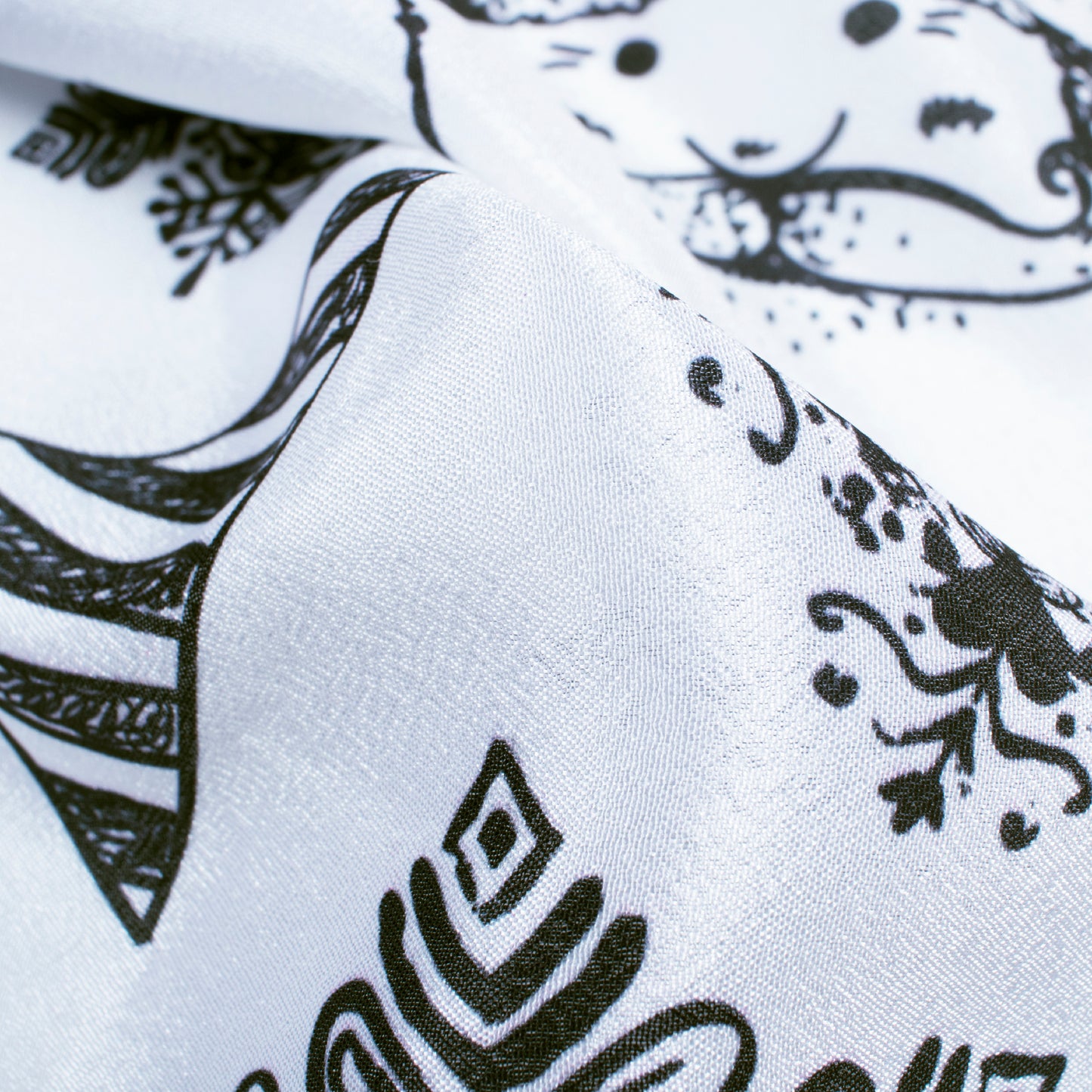 White And Black Christmas Pattern Digital Print Crepe Silk Fabric - Fabcurate