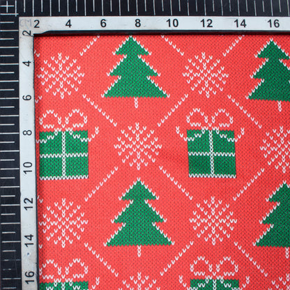 Red And Green Christmas Pattern Digital Print Crepe Silk Fabric - Fabcurate
