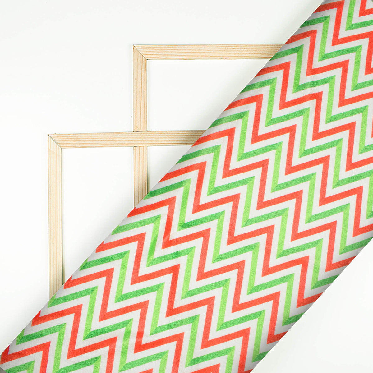 Red And Green Christmas Pattern Digital Print Crepe Silk Fabric - Fabcurate