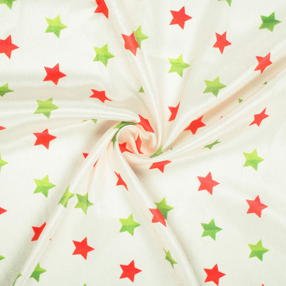 Oyster Cream And Red Christmas Pattern Digital Print Crepe Silk Fabric - Fabcurate