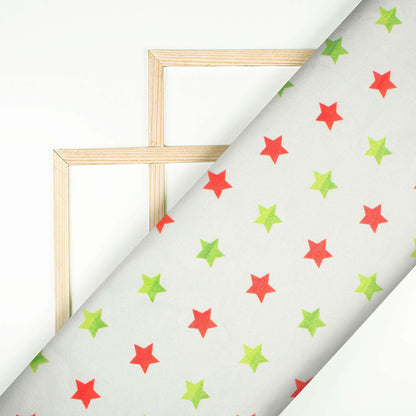 Oyster Cream And Red Christmas Pattern Digital Print Crepe Silk Fabric - Fabcurate