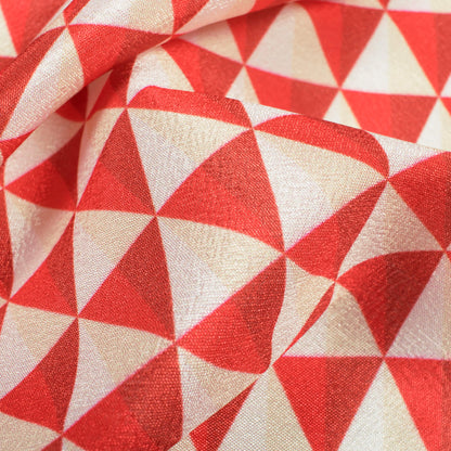 Red And Oyster Cream Christmas Pattern Digital Print Crepe Silk Fabric - Fabcurate