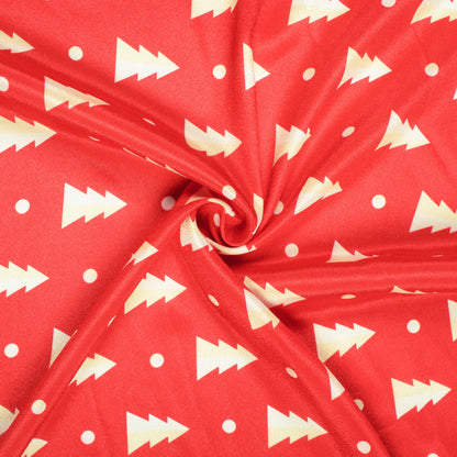 Red And Oyster Cream Christmas Pattern Digital Print Crepe Silk Fabric - Fabcurate