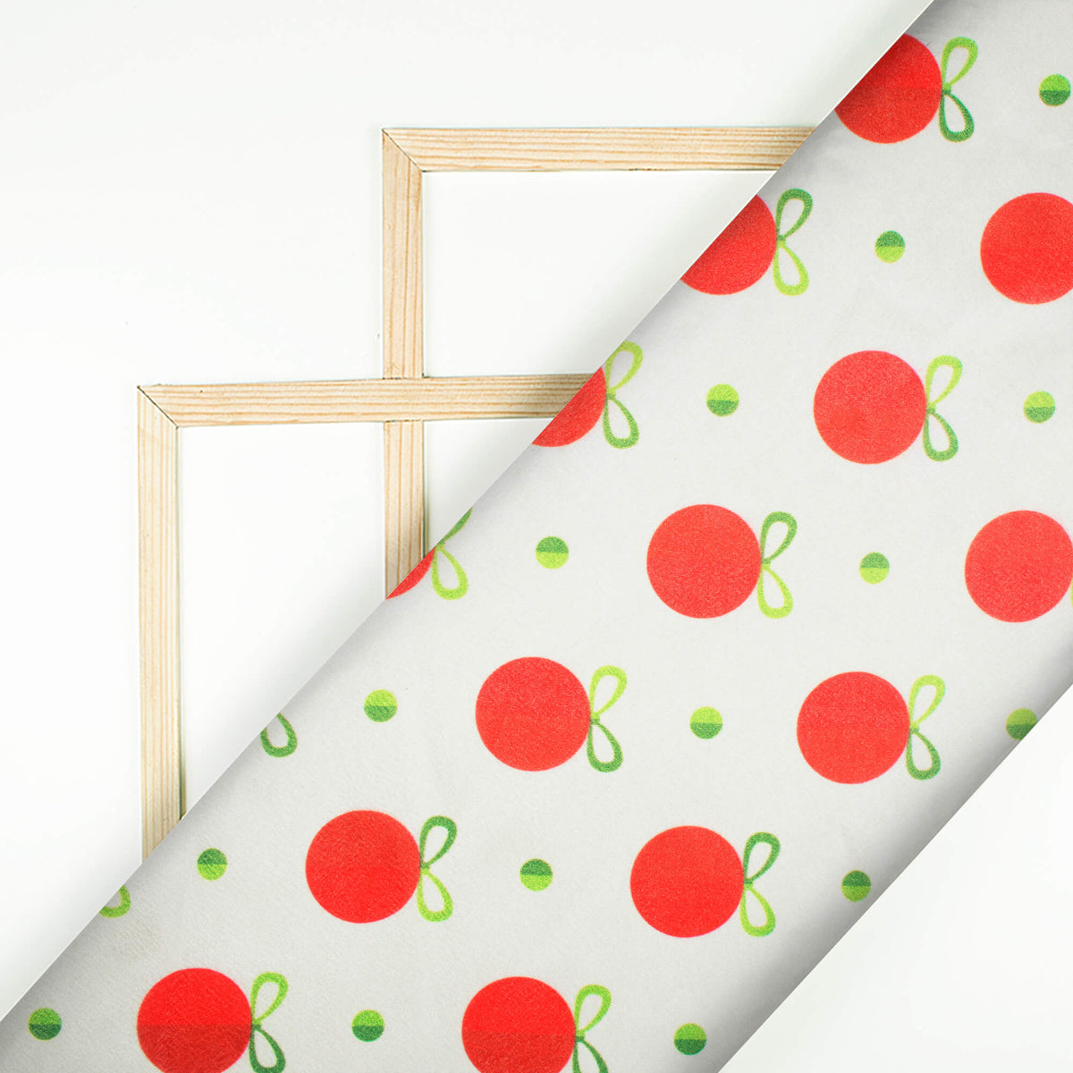 Oyster Cream And Red Christmas Pattern Digital Print Crepe Silk Fabric - Fabcurate