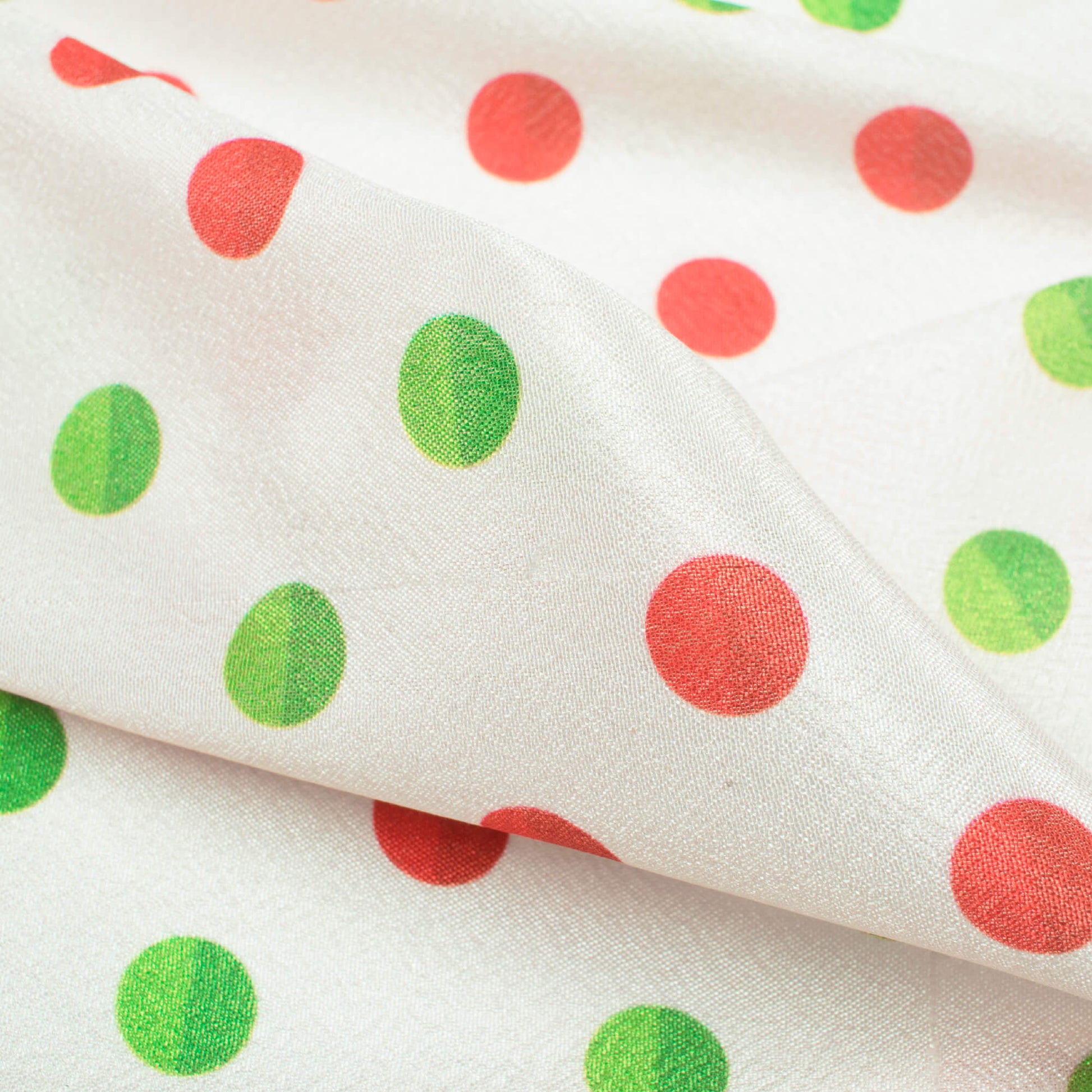 Oyster Cream And Green Christmas Pattern Digital Print Crepe Silk Fabric - Fabcurate