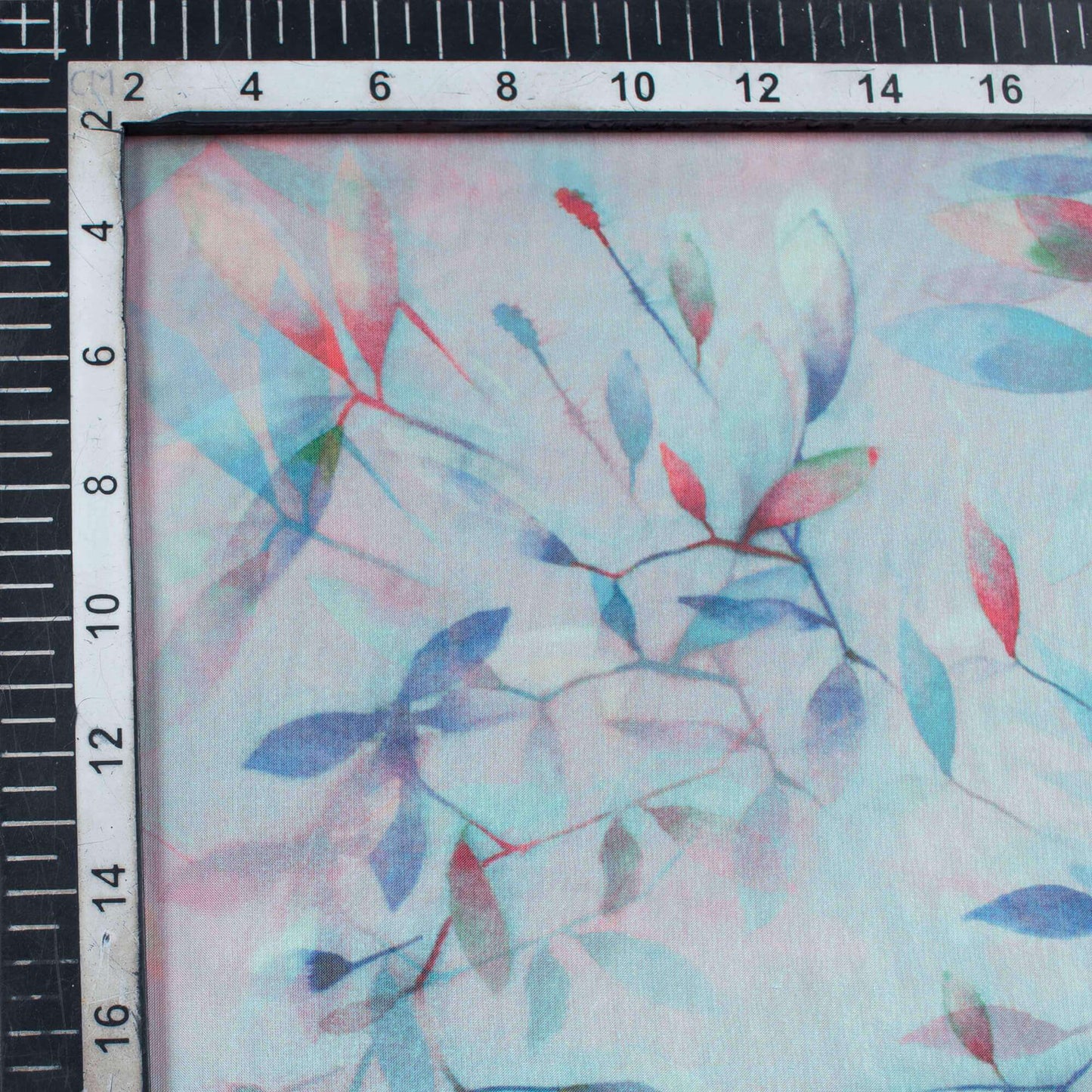 Celeste Blue And Maroon Floral Pattern Digital Print Premium Liquid Organza Fabric - Fabcurate