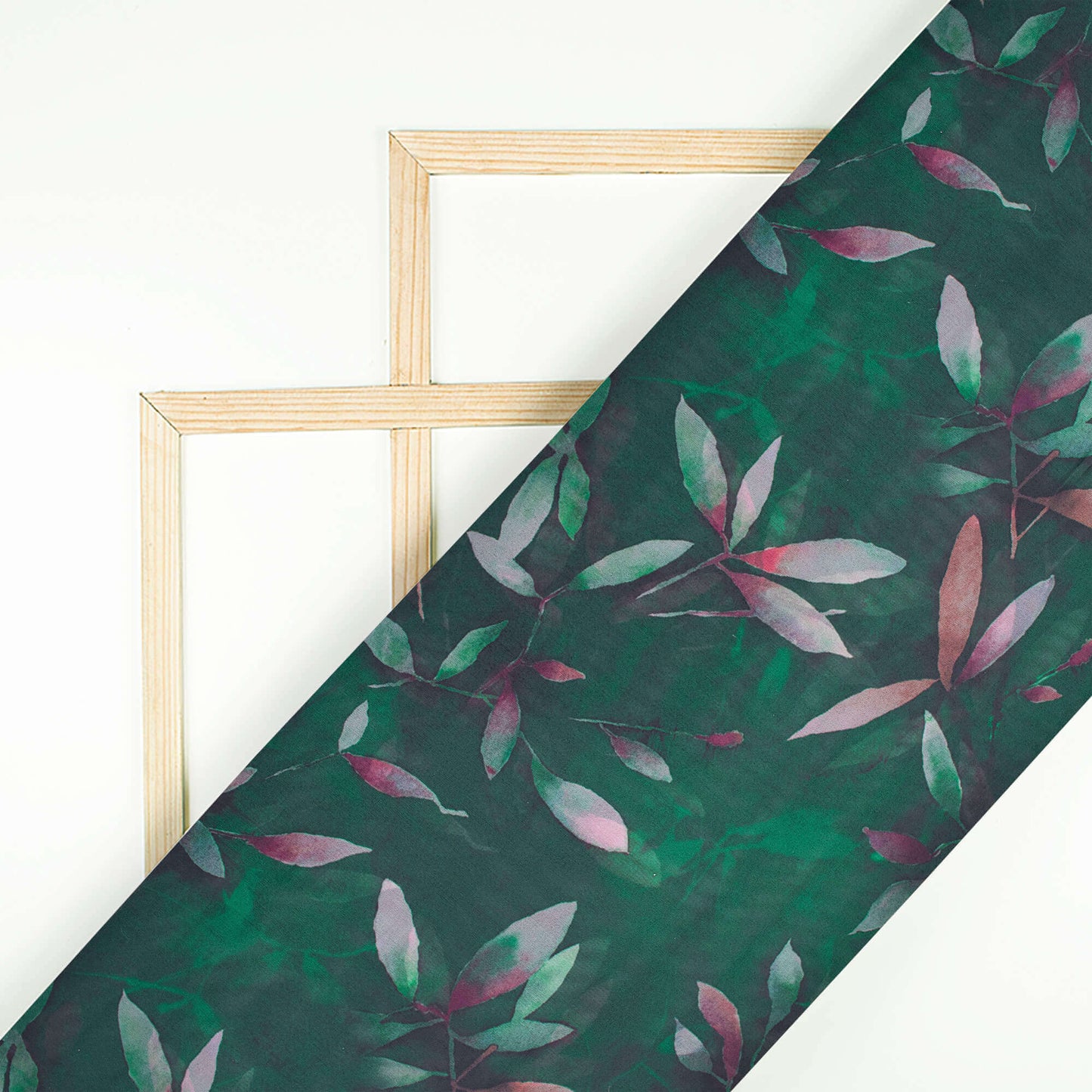 Dark Green And Peach Floral Pattern Digital Print Premium Liquid Organza Fabric - Fabcurate