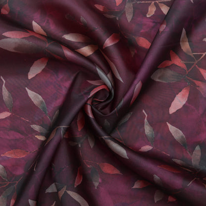 Wine Purple And Red Floral Pattern Digital Print  Organza Satin Fabric