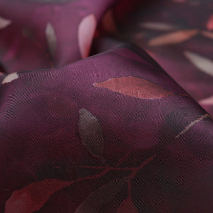 Wine Purple And Red Floral Pattern Digital Print  Organza Satin Fabric