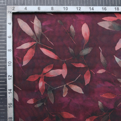 Wine Purple And Red Floral Pattern Digital Print  Organza Satin Fabric