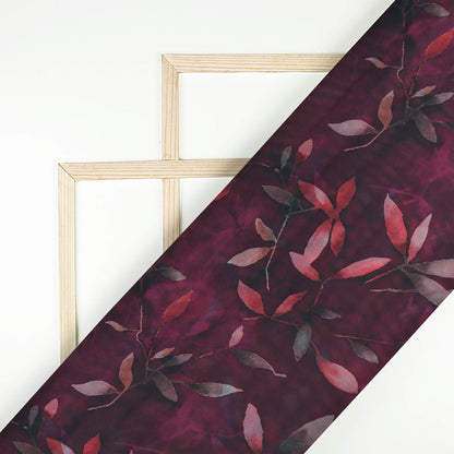 Wine Purple And Red Floral Pattern Digital Print  Organza Satin Fabric