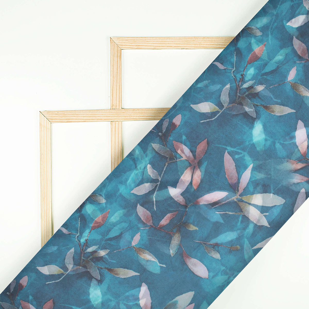 Teal Blue And Peach Floral Pattern Digital Print Premium Liquid Organza Fabric - Fabcurate