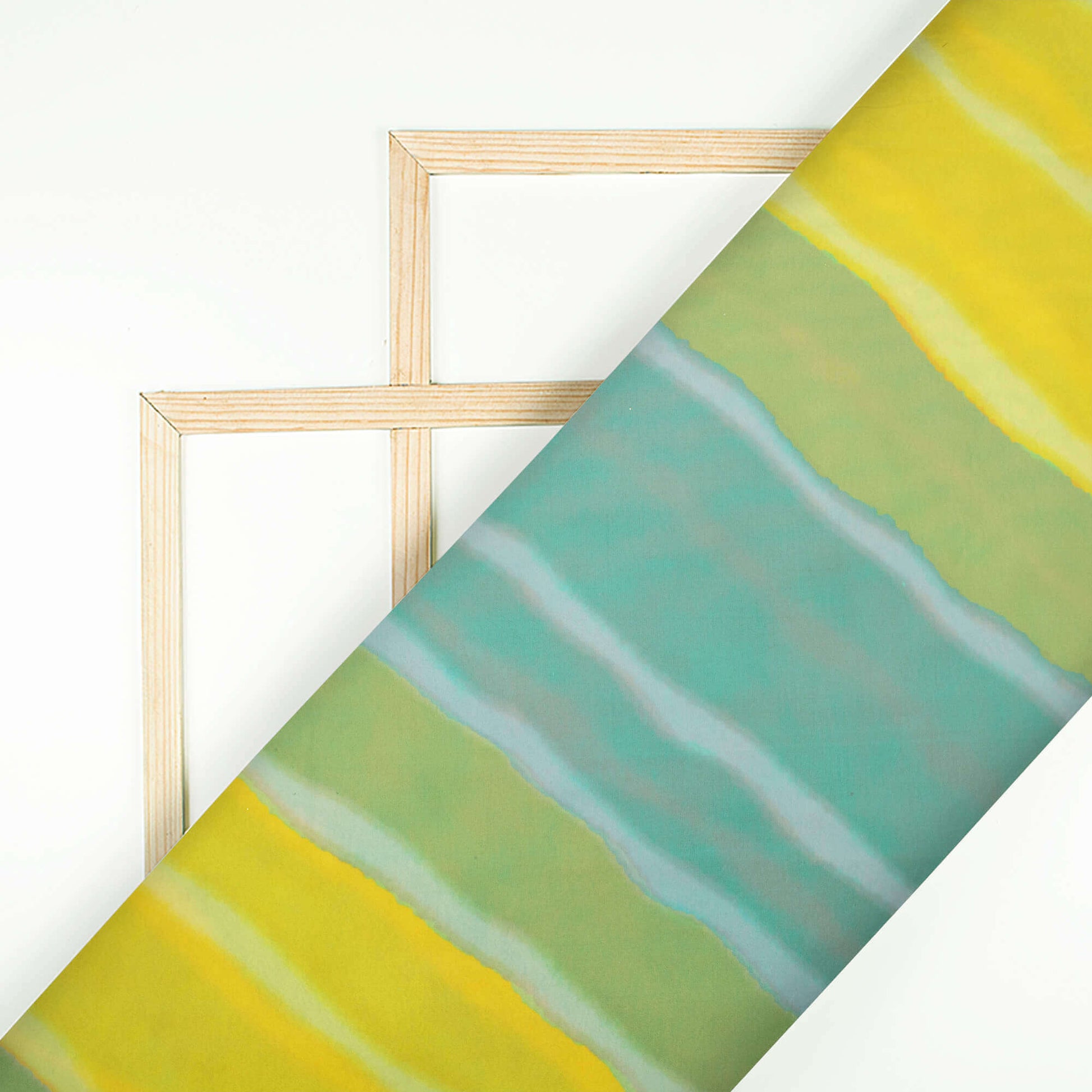 Yellow And Turquoise Leheriya Pattern Digital Print Premium Liquid Organza Fabric - Fabcurate