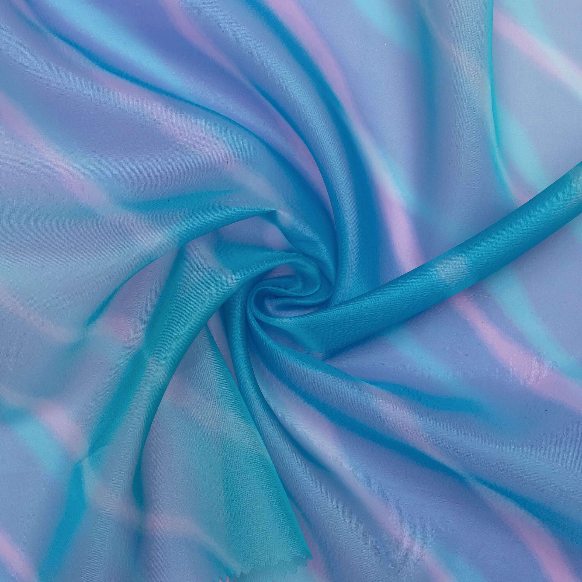 Turquoise And Sky Blue Leheriya Pattern Digital Print Premium Liquid Organza Fabric - Fabcurate