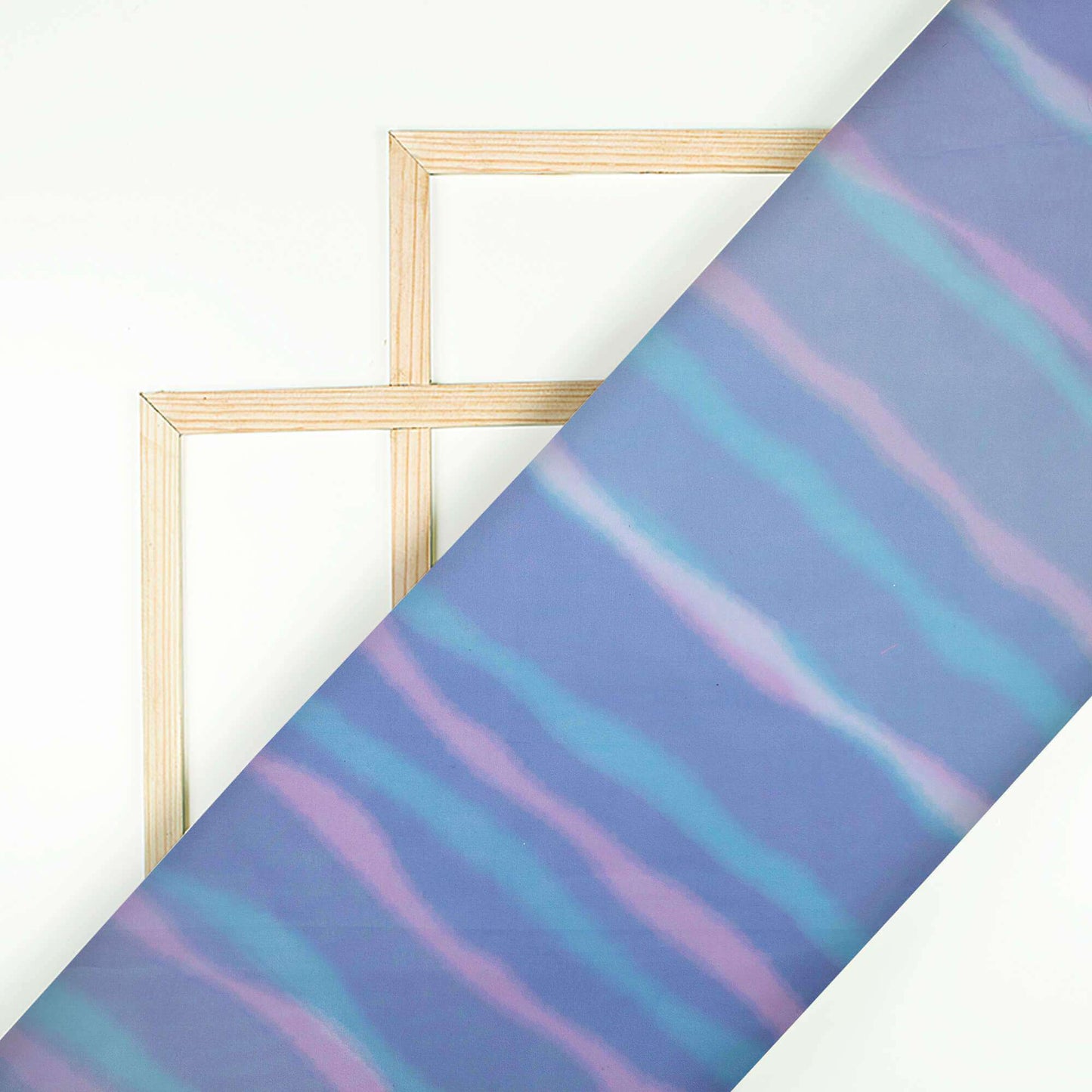Turquoise And Sky Blue Leheriya Pattern Digital Print Premium Liquid Organza Fabric - Fabcurate