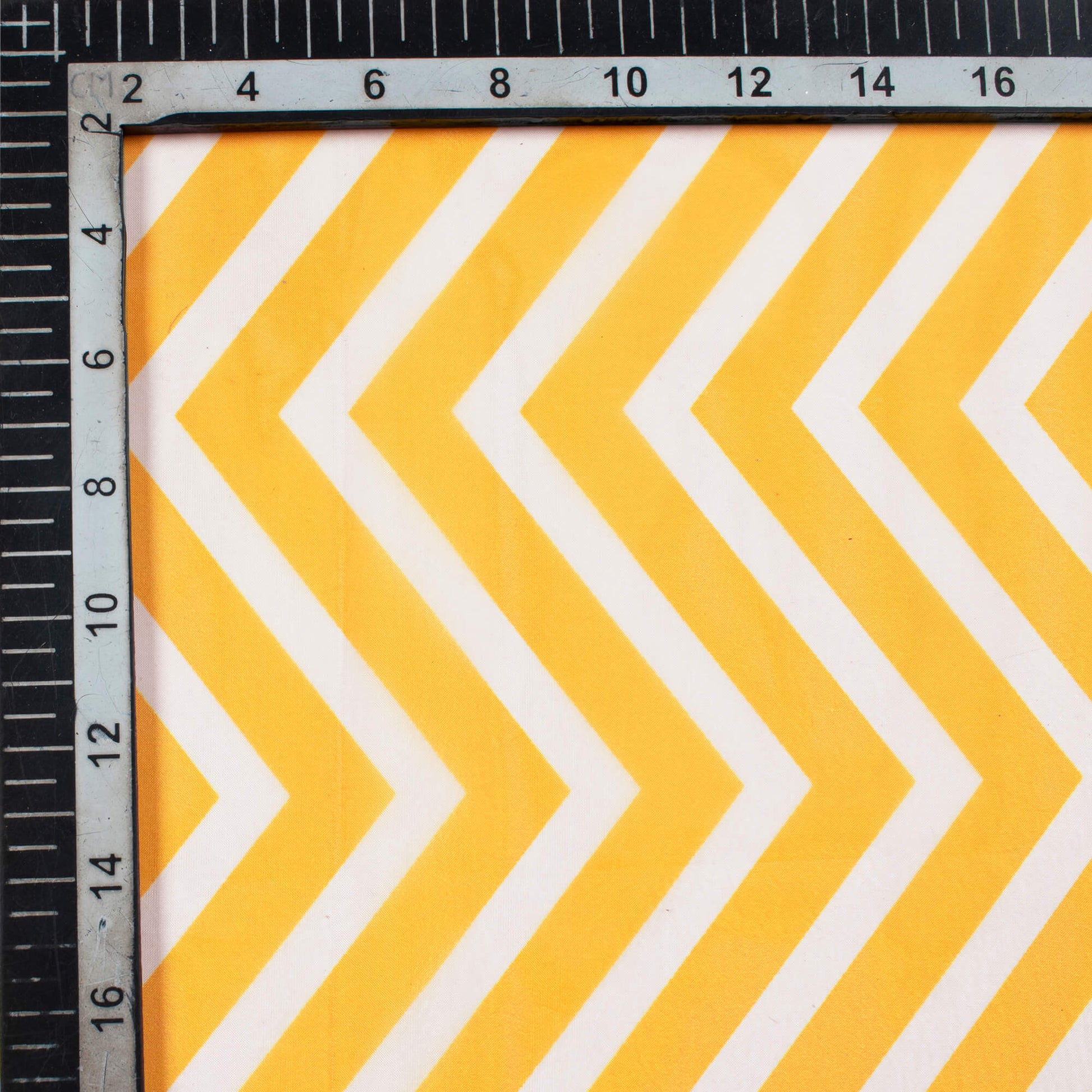 Honey Yellow And White Chevron Pattern Digital Print Premium Liquid Organza Fabric - Fabcurate