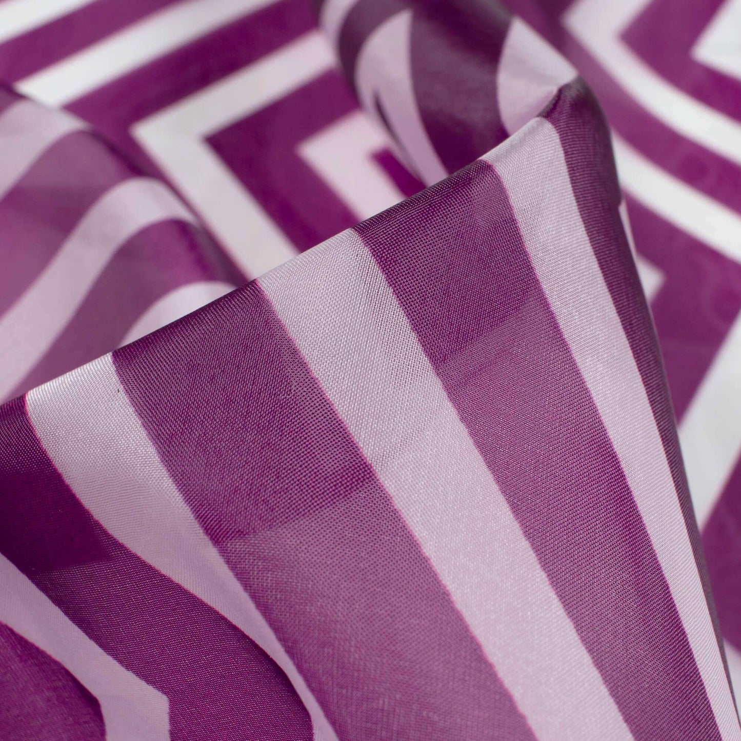 Grape Purple And White Chevron Pattern Digital Print Premium Liquid Organza Fabric - Fabcurate