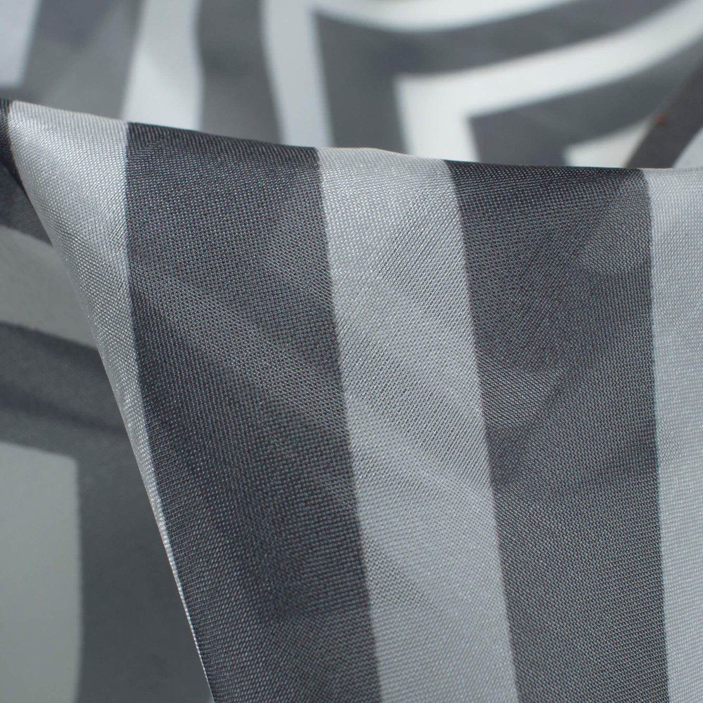 Dark Grey And White Chevron Pattern Digital Print Premium Liquid Organza Fabric - Fabcurate