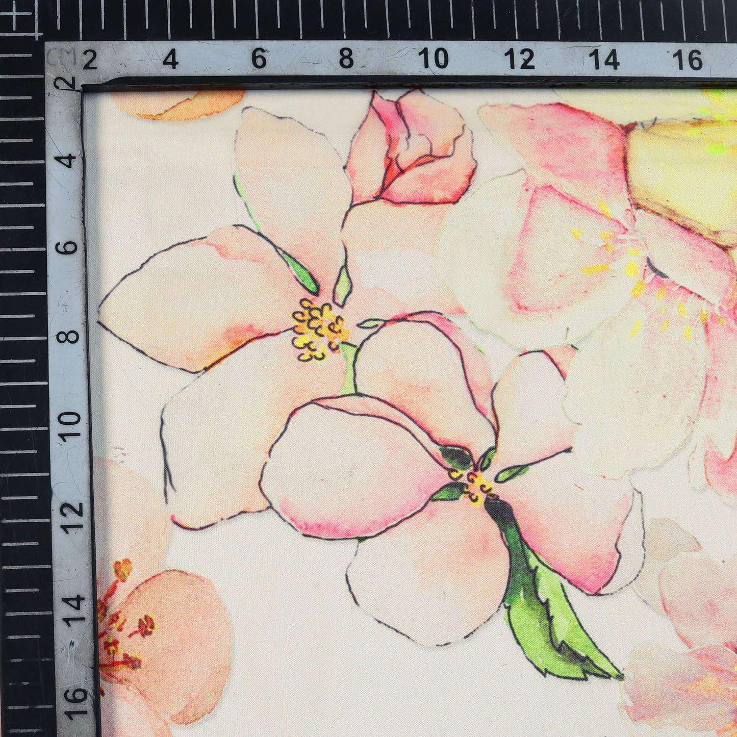 Off White And Orange Floral Pattern Digital Print Premium Liquid Organza Fabric - Fabcurate