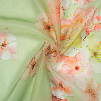Royal Yellow And Orange Floral Pattern Digital Print Premium Liquid Organza Fabric - Fabcurate