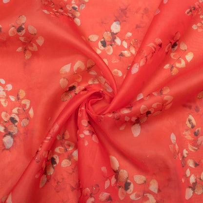 Red And Peach Floral Pattern Digital Print Premium Liquid Organza Fabric - Fabcurate