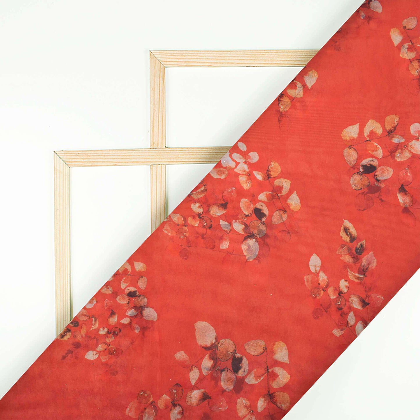 Red And Peach Floral Pattern Digital Print Premium Liquid Organza Fabric - Fabcurate
