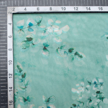 Baby Blue And Grey Floral Pattern Digital Print Premium Liquid Organza Fabric - Fabcurate