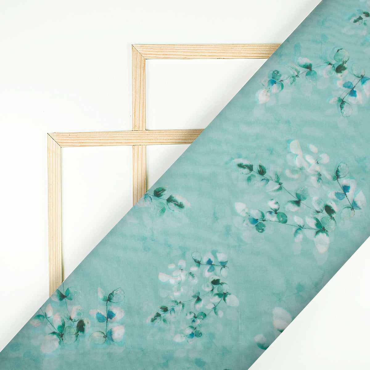 Baby Blue And Grey Floral Pattern Digital Print Premium Liquid Organza Fabric - Fabcurate